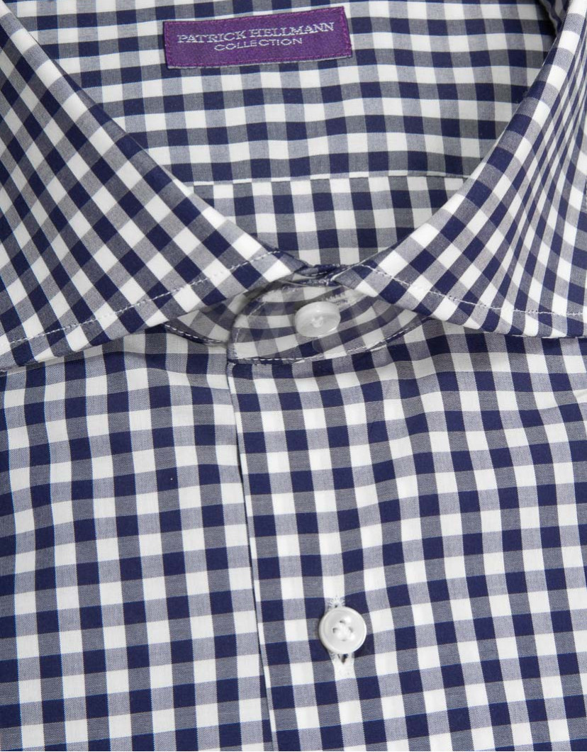 Patrick Hellmann Collection White Blue Shirt With Checks Gingham Pattern image